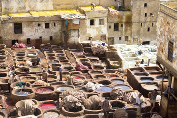 People working in Leather Tanneries , Morocco