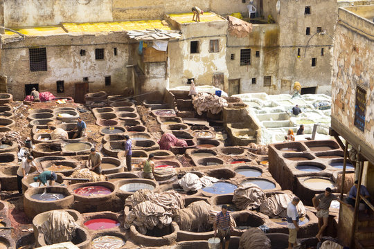 People working in Leather Tanneries , Morocco