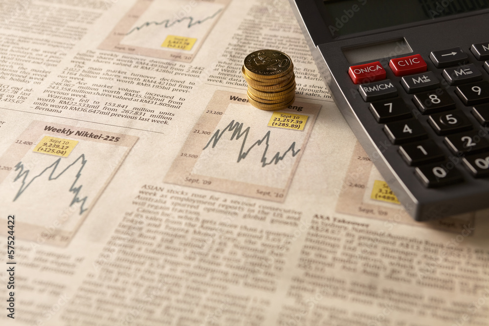 Canvas Prints newspaper stock market with calculator and money