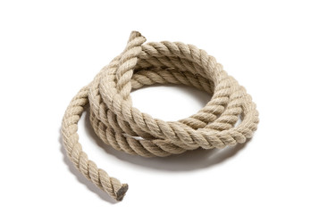 Coil of white rope on isolated background