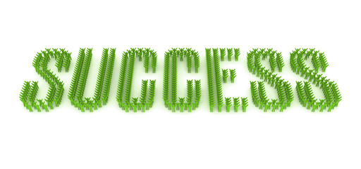 Group of people forming word success. Concept 3D illustration.