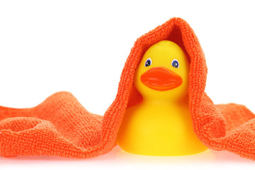 Rubber yellow duck with towel