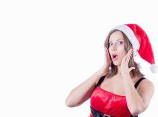 surprised Santa Claus girl white space