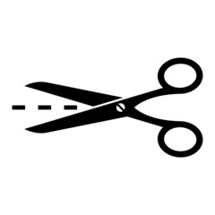 Scissors with cut lines - obrazy, fototapety, plakaty