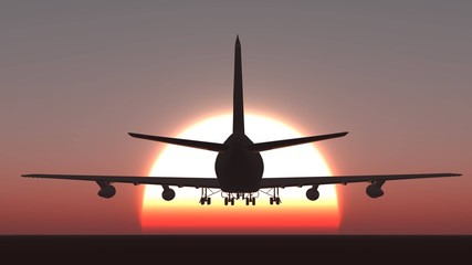 Plane take off sunset