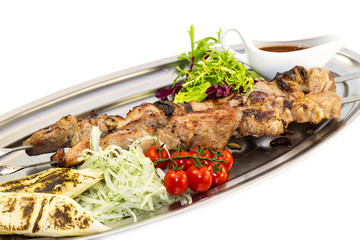 kebab meat sauce and salad vegetables