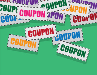 Group of colored coupons falling