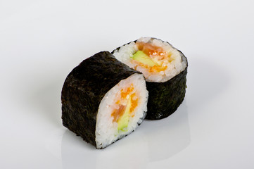 Salmon and avocado maki rolls