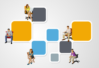 colorful template for brochure with people on chair