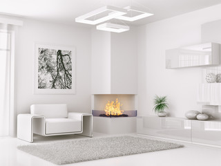 Interior of modern white room 3d render