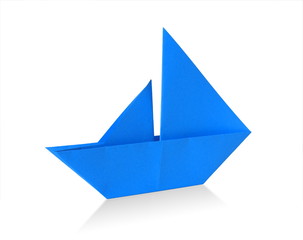 blue origami sailboat