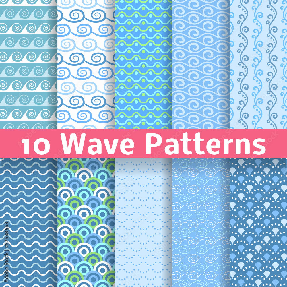 Wall mural wave different seamless patterns (tiling). vector