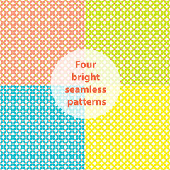 Four bright seamless patterns: pink, blue, green, yellow