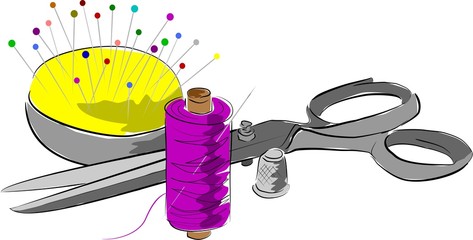schere garn und nadelkissen