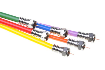 Coaxial cables with connectors isolated on white background 