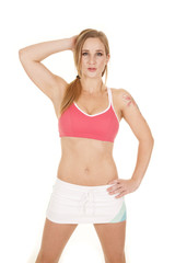 Fototapeta premium woman pink bra skirt hand head