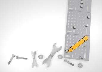 pencil sign on white mechanical background