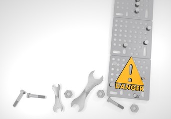 Danger sign on white mechanical background