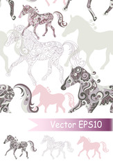 Seamless pattern with running horses