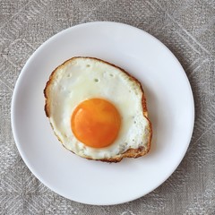 Fried egg on white plate