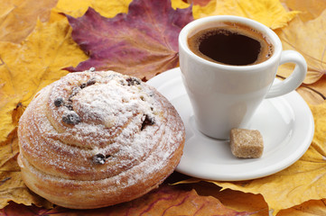 Cup of coffee and bun