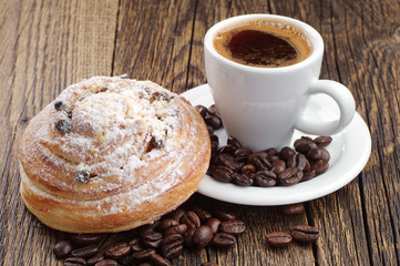 Cup of coffee and bun