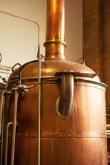 Copper boil kettle in the American brewery