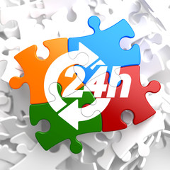 Service 24h Icon on Multicolor Puzzle.
