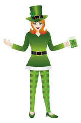 Female in Green Leprechaun Costumes Vector Illustration