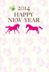 ナデシコの花柄の馬のイラスト年賀状