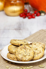 Pumpkin cookies in autumn setting
