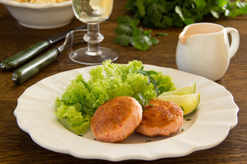 Fish cakes of shrimp and crabs. Selective focus.