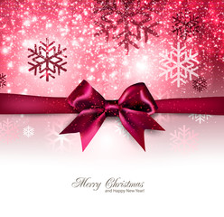 Elegant Christmas background with red bow, snowflakes and place