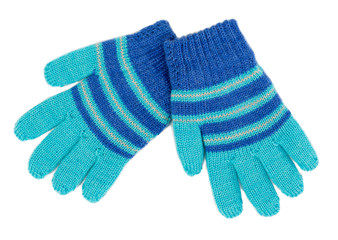pair of blue striped knitted Gloves