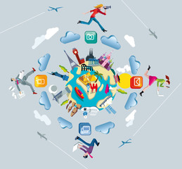 Obraz premium World Globe and Crowdsourcing