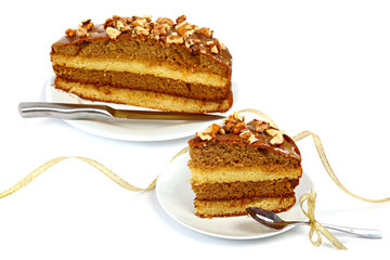 Chocolate cake with nuts.