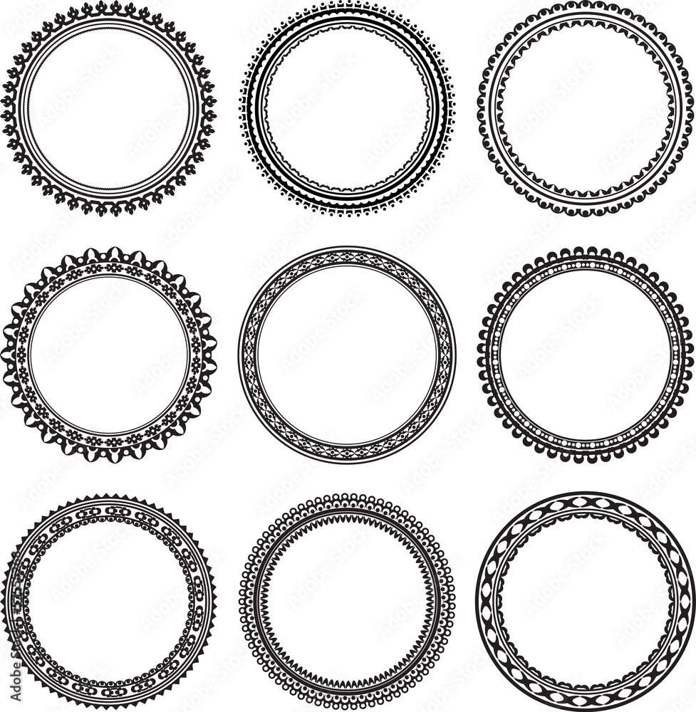 Poster set of 9 round frames