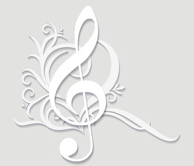 Abstract musical background with treble clef in cut of paper sty © Anton Shpak