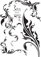 Set of five decorative floral elemets