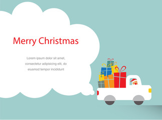 Fototapeta na wymiar santa driving a trank full of presents