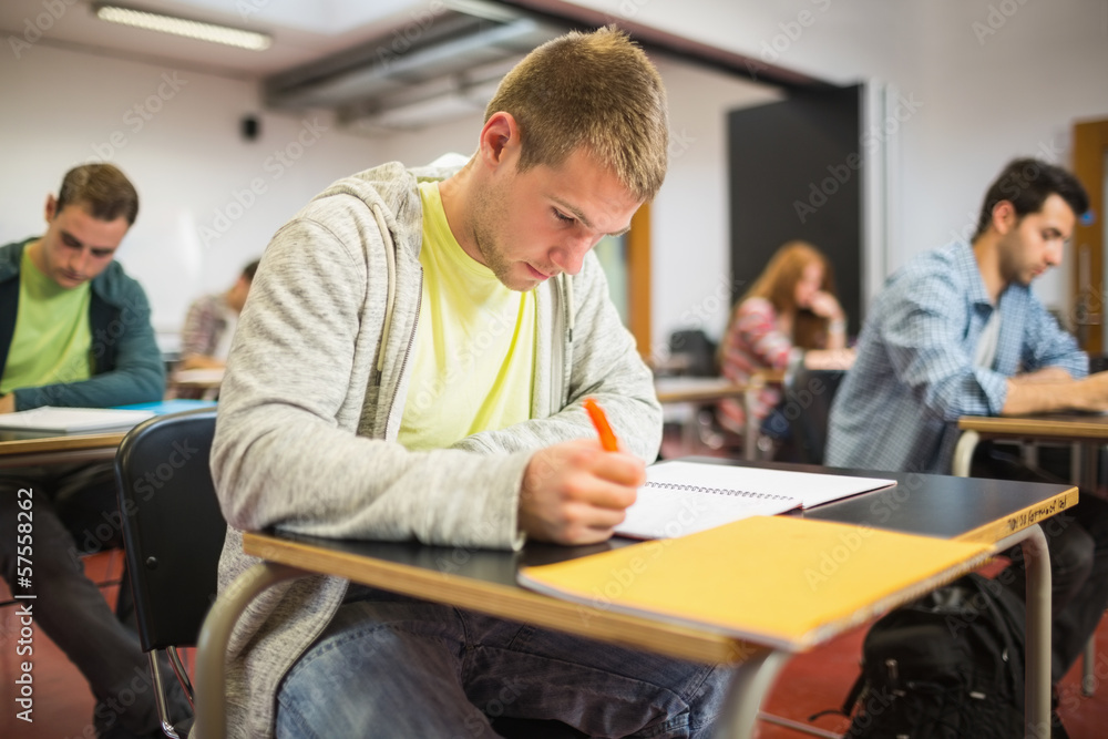 Poster students writing notes in the classroom