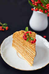 A piece of a fresh honey cake.