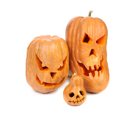 Three spooky halloween pumpkin lantern.