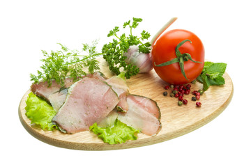 Ripe fresh ham with vegetables