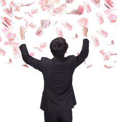 happy business man hold China money