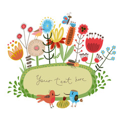 Floral background with birds