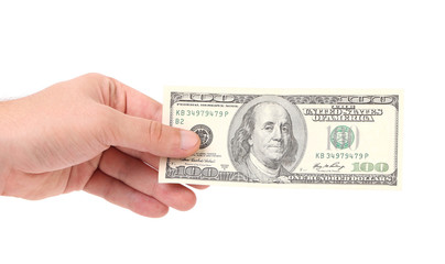 Man hand with money.