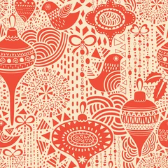Keuken foto achterwand Rood Kerst naadloos patroon