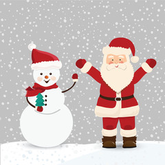 Santa Claus and snowman, christmas card in vector
