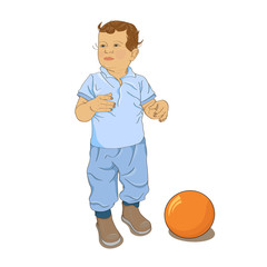 Little curly boy play with  ball